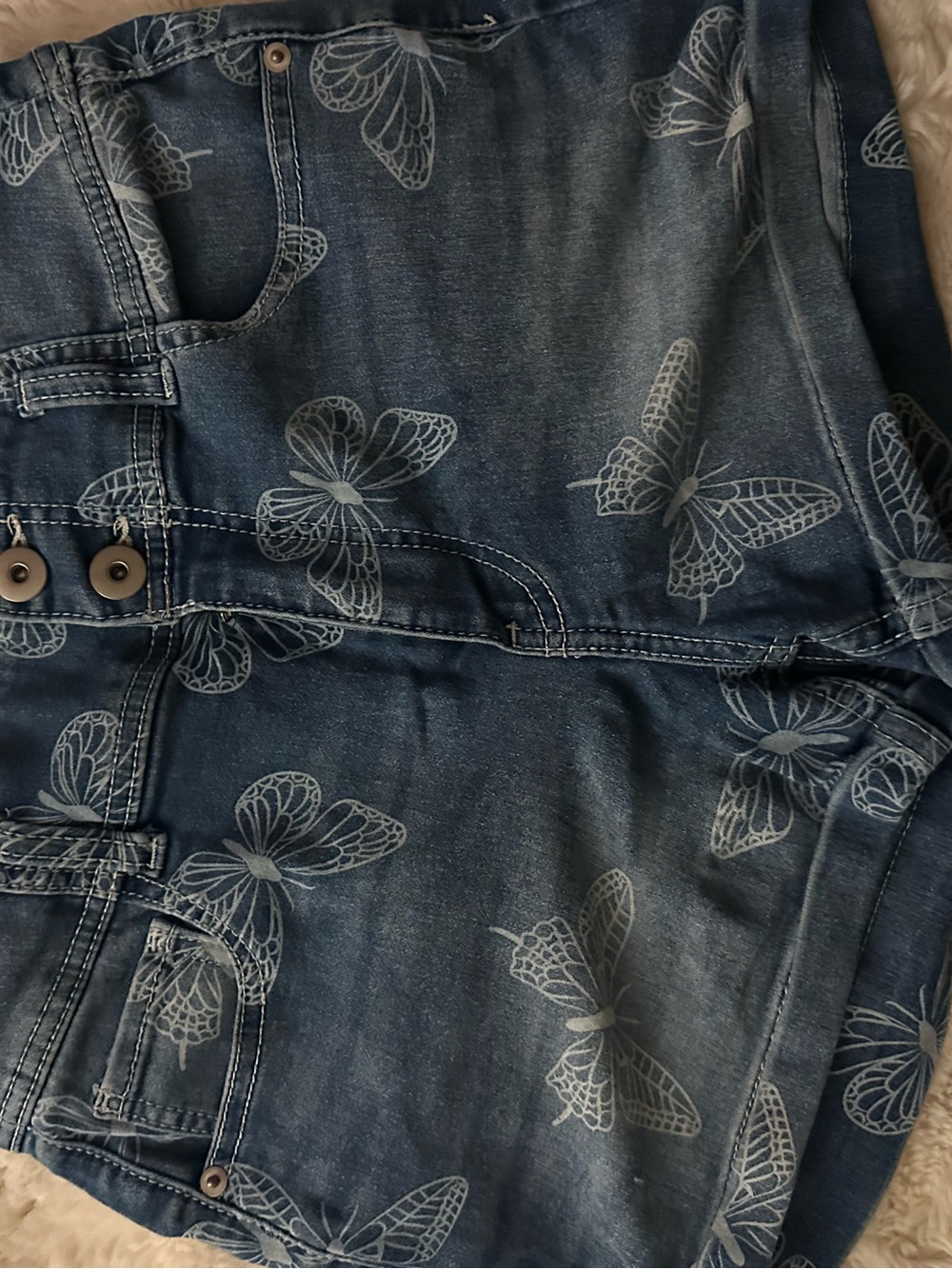 Women’s Blue Butterfly-Print Jeans Shorts